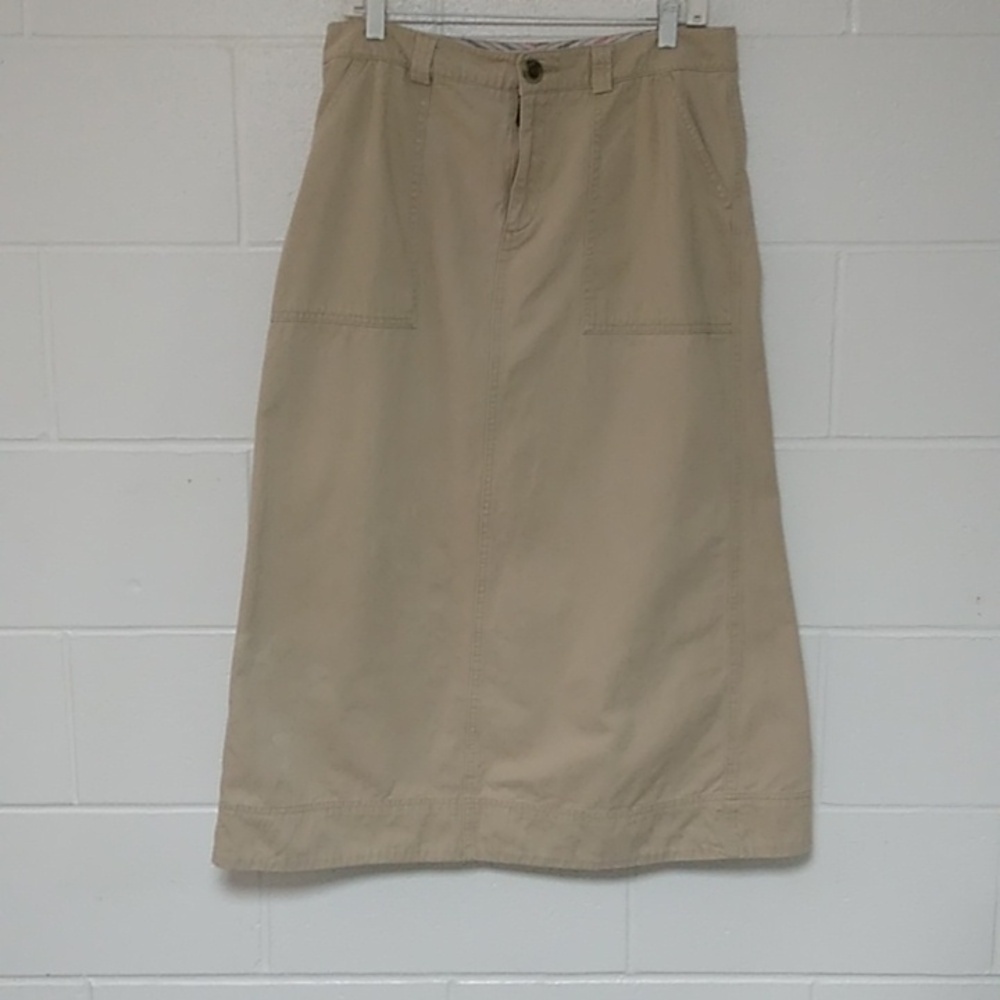 COVINGTON KHAKI TAN CARGO 4 POCKET BRUSHED COTTON MIDI A LINE COTTON SKIRT